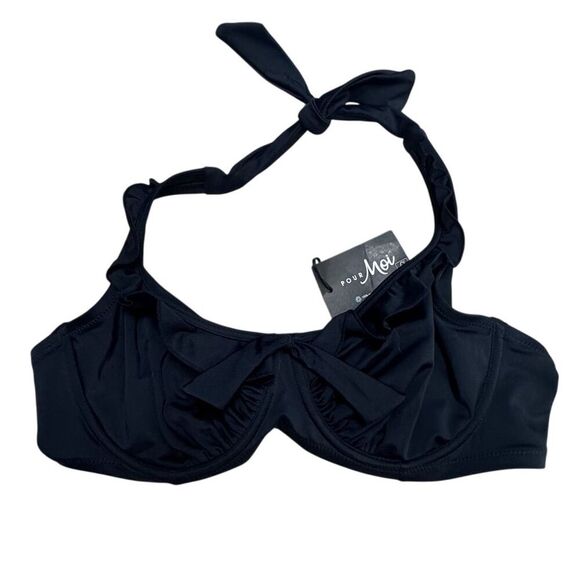 NWT Pour Moi Women's Underwired Halter Bikini Top Black Size 38D - Picture 1 of 5